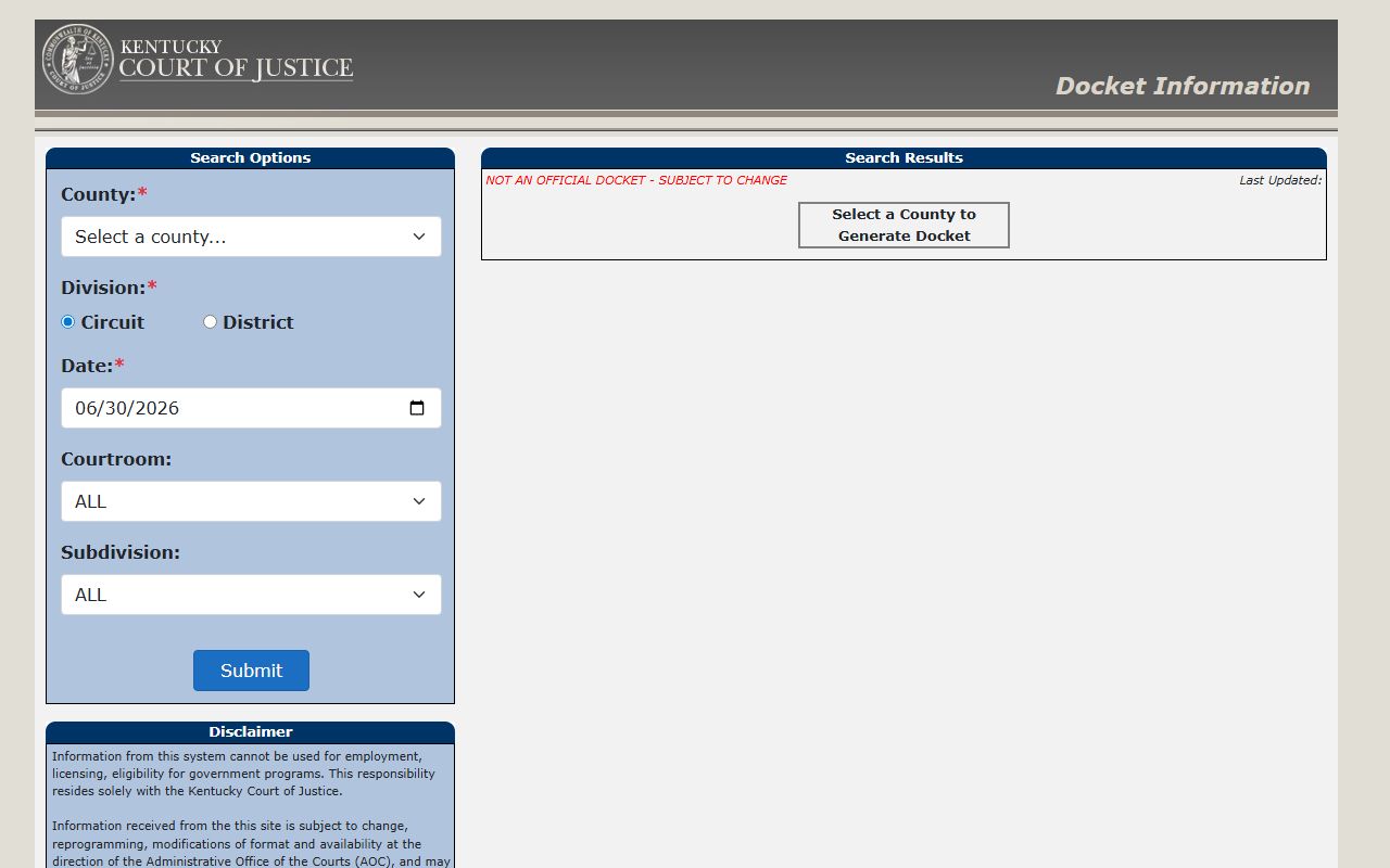 Metcalfe County court dockets Kentucky trial court docket search