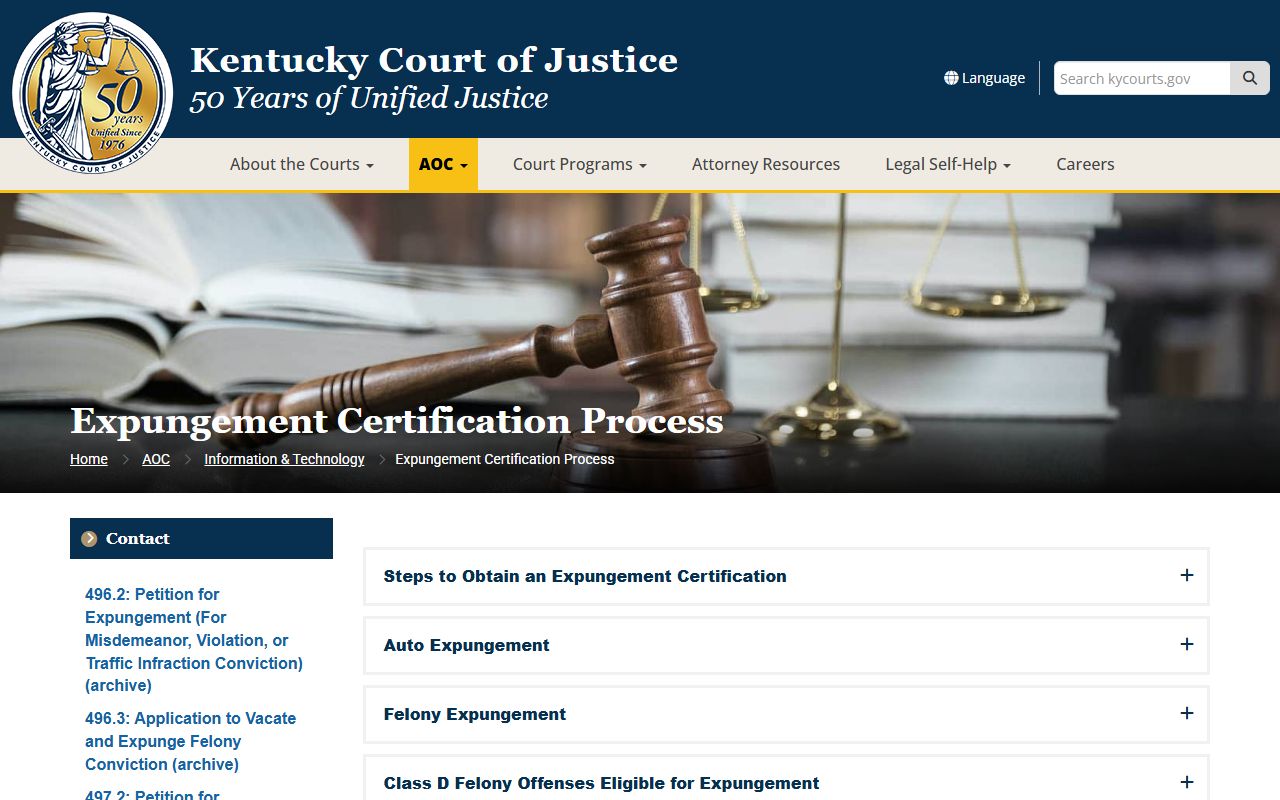 Metcalfe County court records expungement certification access