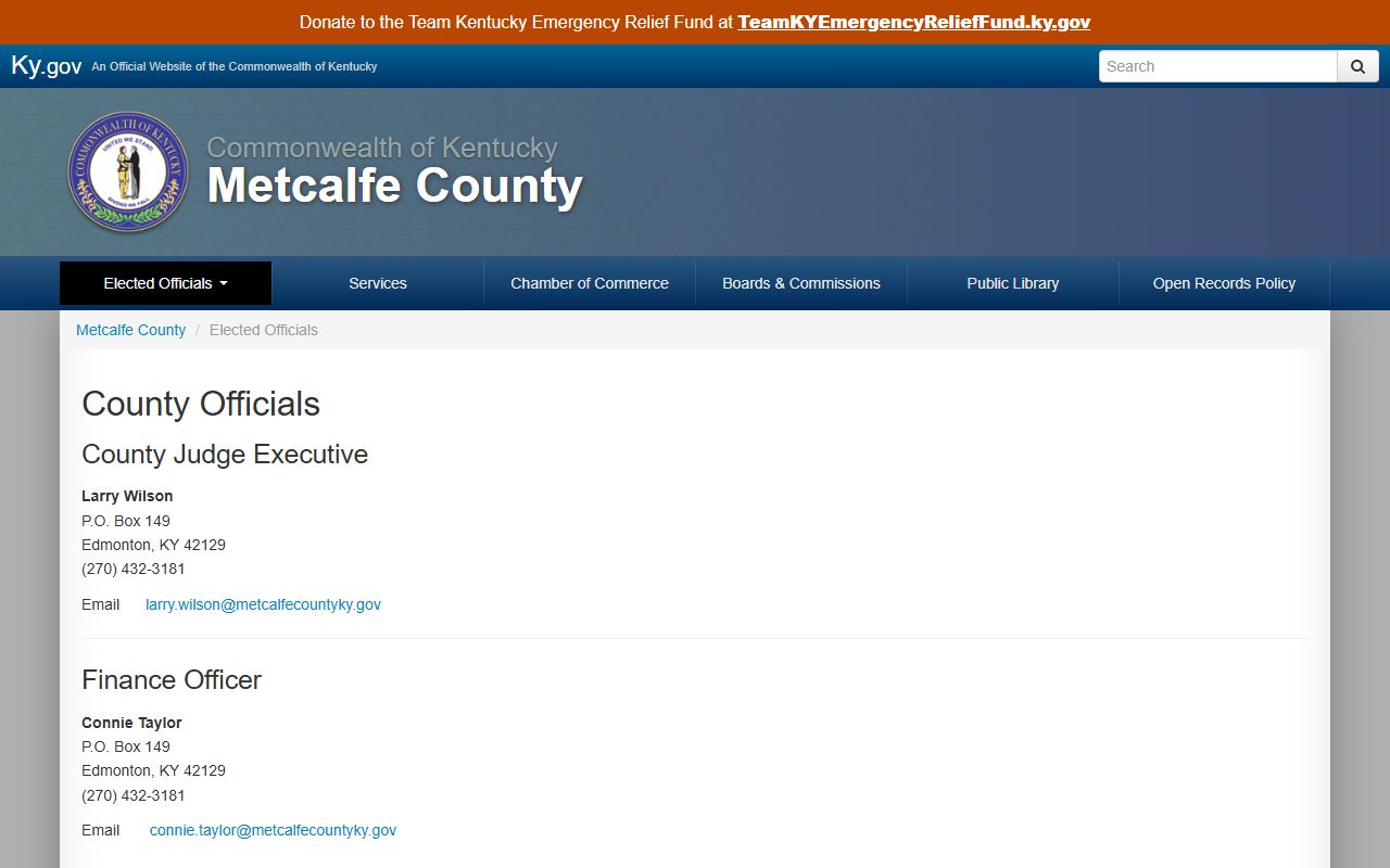 Metcalfe County court records elected officials source