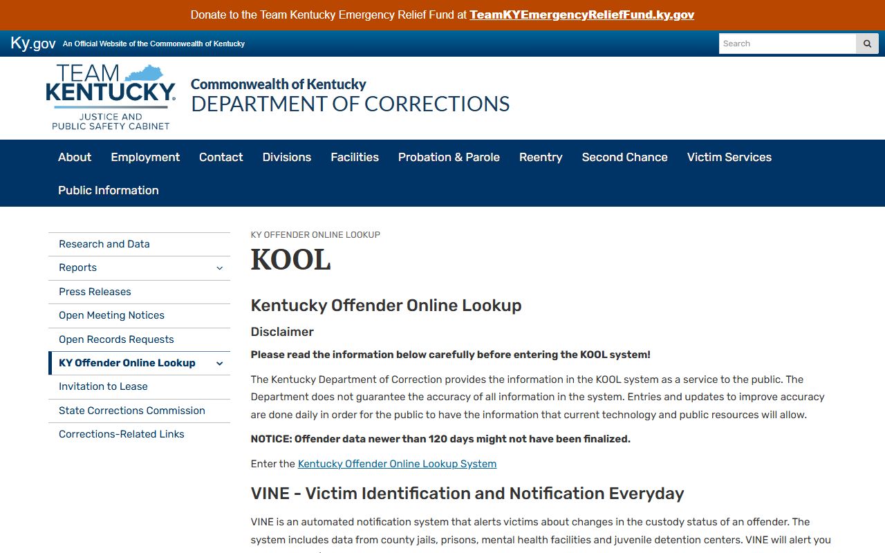 Metcalfe County inmate records Kentucky DOC KOOL lookup information
