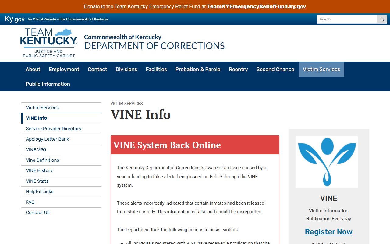 Metcalfe County inmate records Kentucky VINE custody notification information