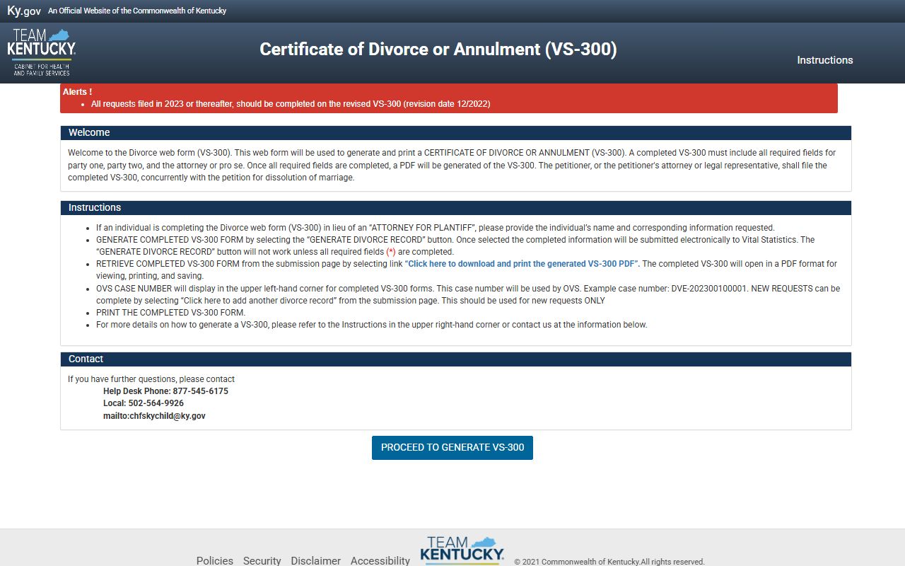 Metcalfe County divorce records Kentucky VS-300 certificate form