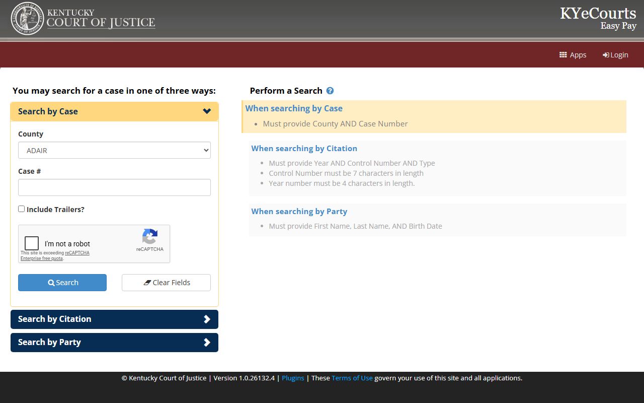 Metcalfe County traffic court records Kentucky ePay citation search