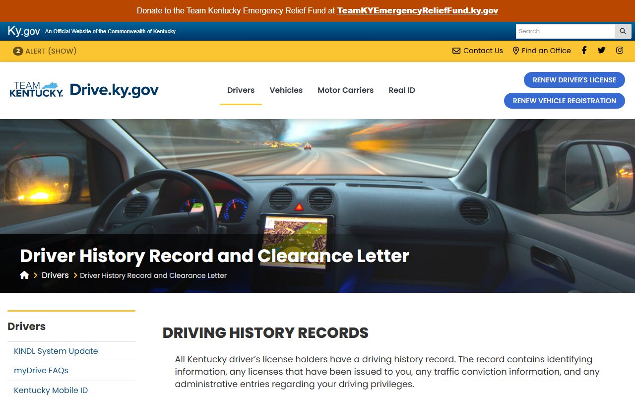 Metcalfe County traffic court records KYTC driver history record information