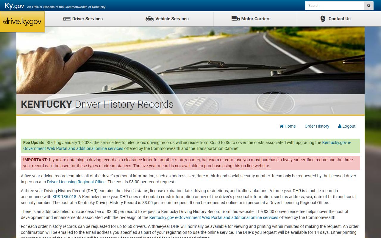 Metcalfe County traffic court records Kentucky online driver history order
