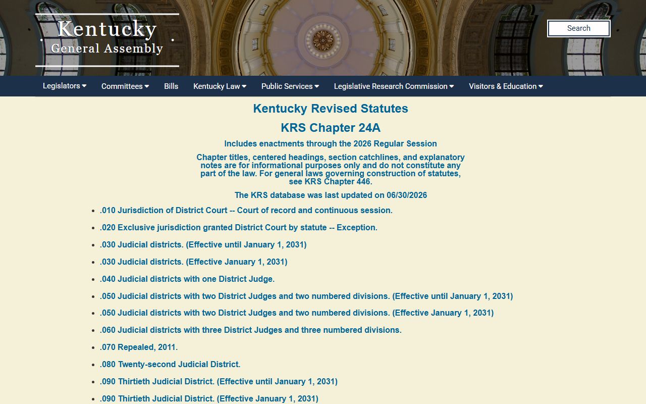 Metcalfe County traffic court records KRS Chapter 24A District Court jurisdiction