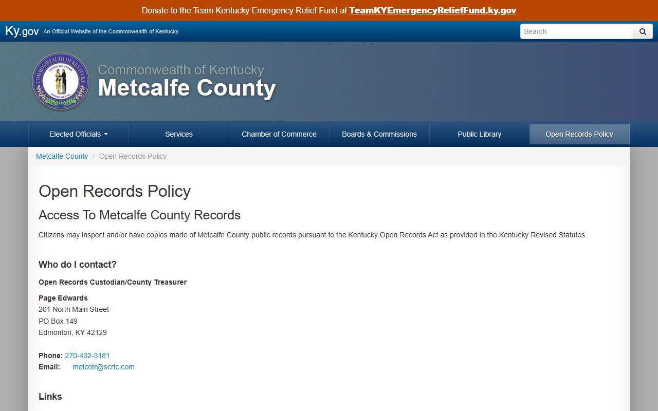 Metcalfe County warrant records open records policy