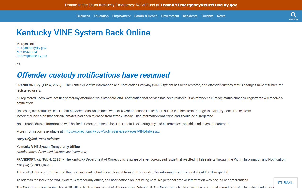 Metcalfe County warrant records Kentucky VINE restoration notice